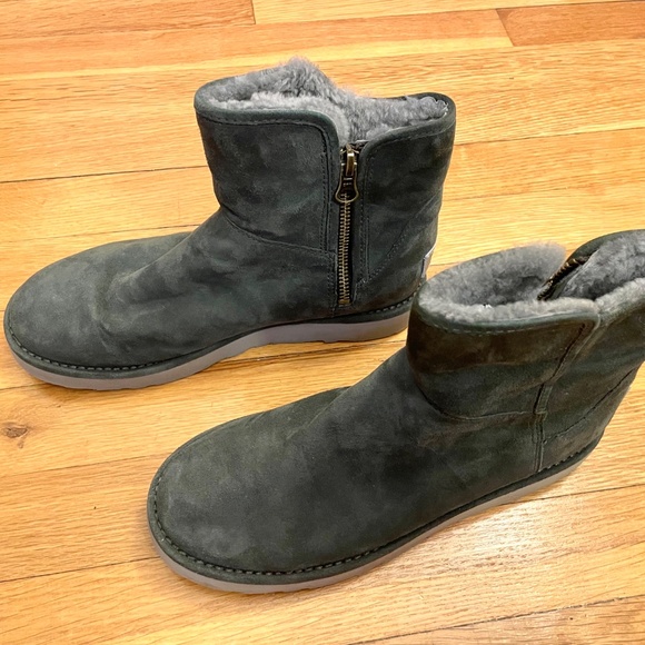 UGG Abree Women's Size 7 US Grey Suede Leather Side Zip Mini Boots 1016548 - Picture 2 of 5